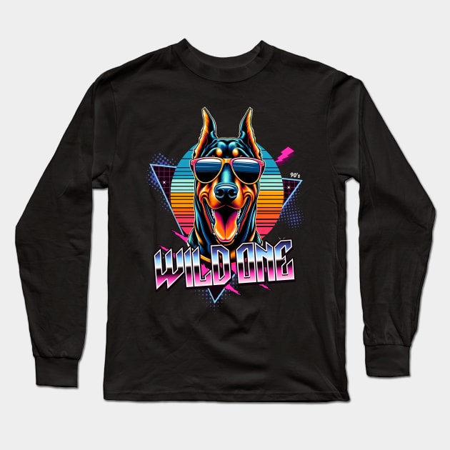 Wild One Doberman Dog Long Sleeve T-Shirt by Miami Neon Designs